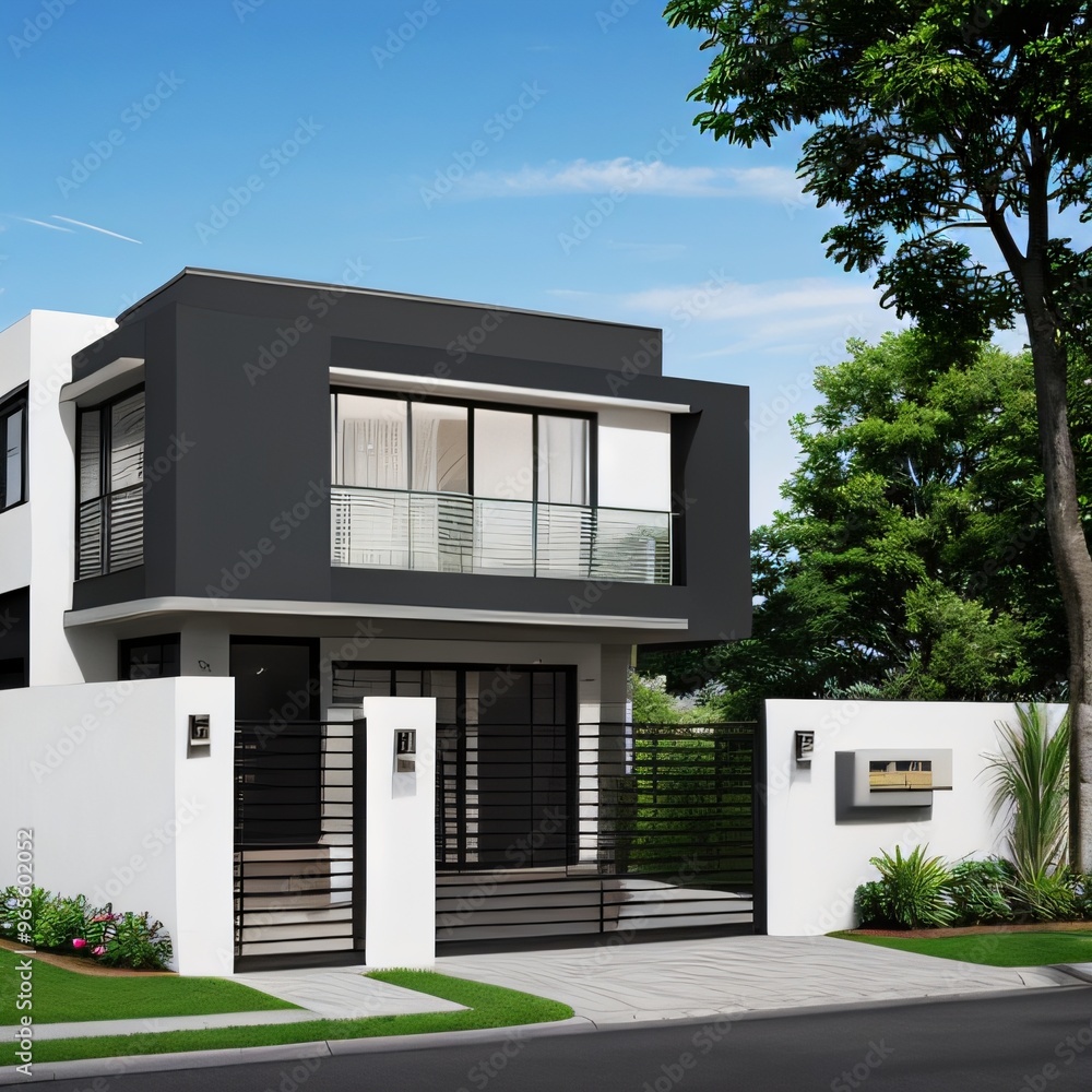 Modern luxury house with a well-manicured lawn.. Modern luxury house with a well-manicured lawn..