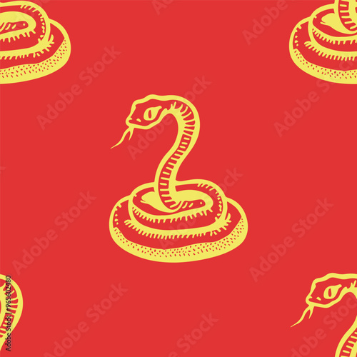 Seamless vector pattern with snakes, the animal symbol of 2025. Simple doodle style. Grid	