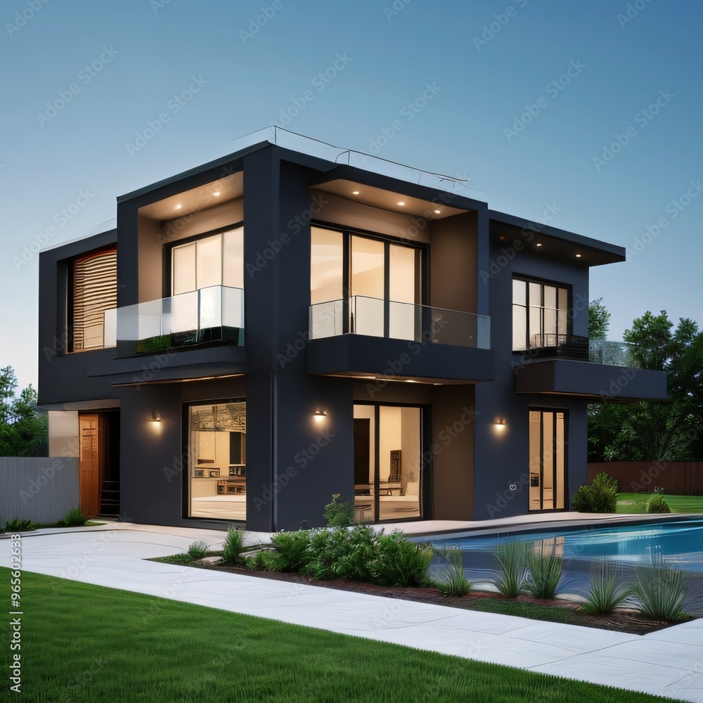 Modern luxury house with a well-manicured lawn.. Modern luxury house with a well-manicured lawn..