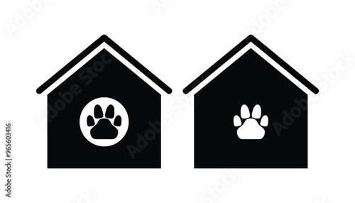 Pet house black and white flat vector icon design. Pet house symbol design and clip art