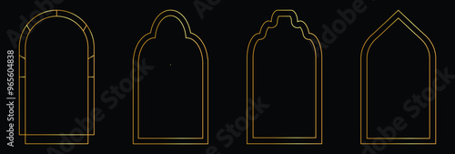 elegant golden 1920s art deco arch frame set for luxurious wedding invitation card 