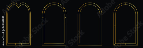 elegant golden 1920s art deco arch frame set for luxurious wedding invitation card 