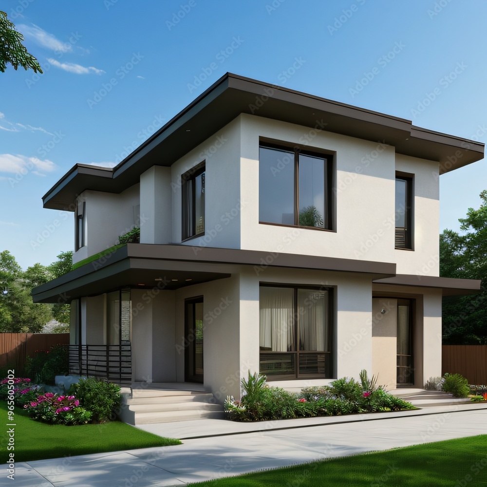 Modern luxury house with a well-manicured lawn.. Modern luxury house with a well-manicured lawn..