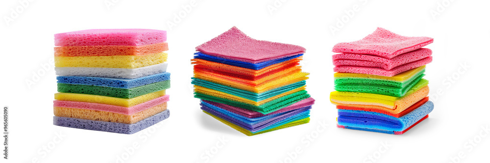 Vibrant Stack of Colorful Cleaning Sponges on a transparent background Vibrant Stack of Colorful Cleaning Sponges on a transparent background