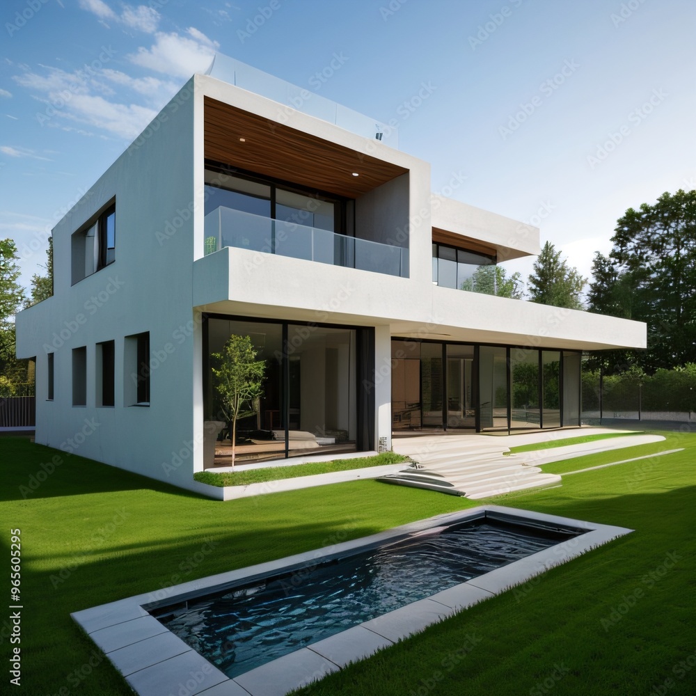 Modern luxury house with a well-manicured lawn.. Modern luxury house with a well-manicured lawn..
