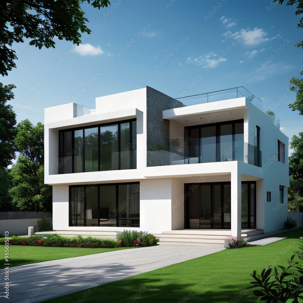Modern luxury house with a well-manicured lawn.. Modern luxury house with a well-manicured lawn..