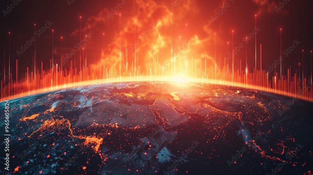Fototapeta premium Witness the Rising Global Temperatures and its Consequences on Earth's Future in Vivid Color.