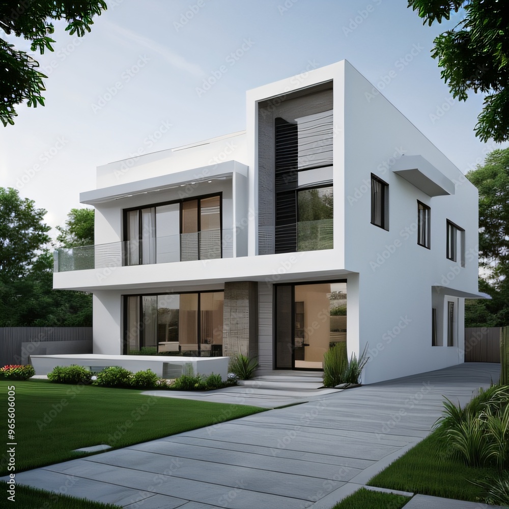 Modern luxury house with a well-manicured lawn.. Modern luxury house with a well-manicured lawn..