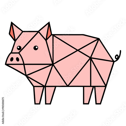 Pig in geometric shapes on white background