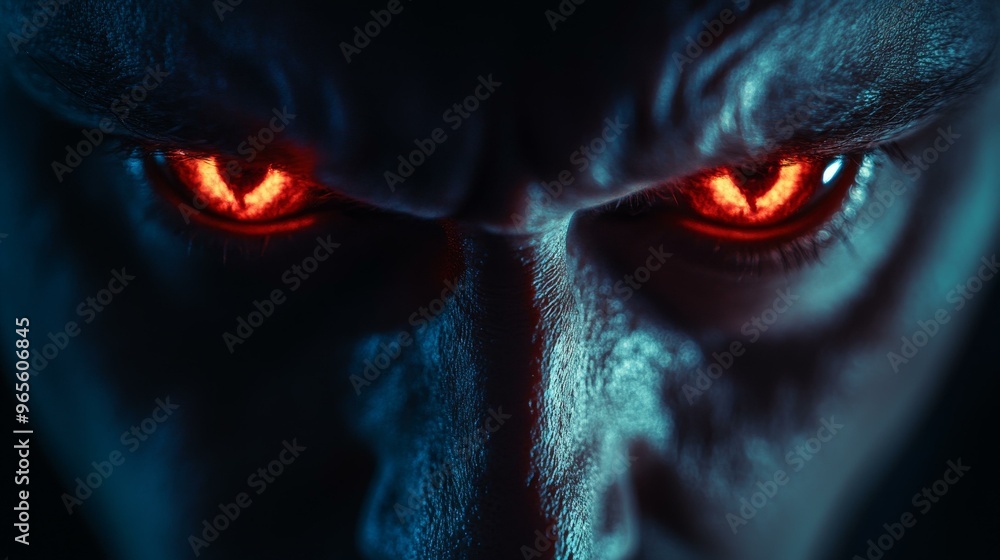 Intense Gaze with Glowing Red Eyes - Close Up Portrait Intense Gaze with Glowing Red Eyes - Close Up Portrait