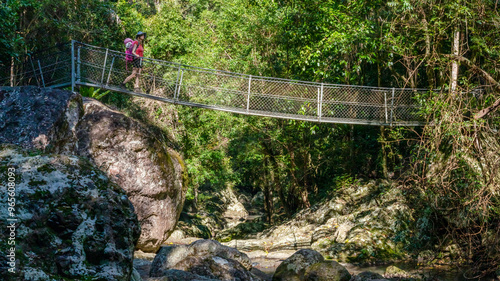 Suspension Bridge Over Baxter Creek: A Scenic Hike to Baxter Falls in Queensland's Tranquil Sunshine Coast Hinterland, Australia photo