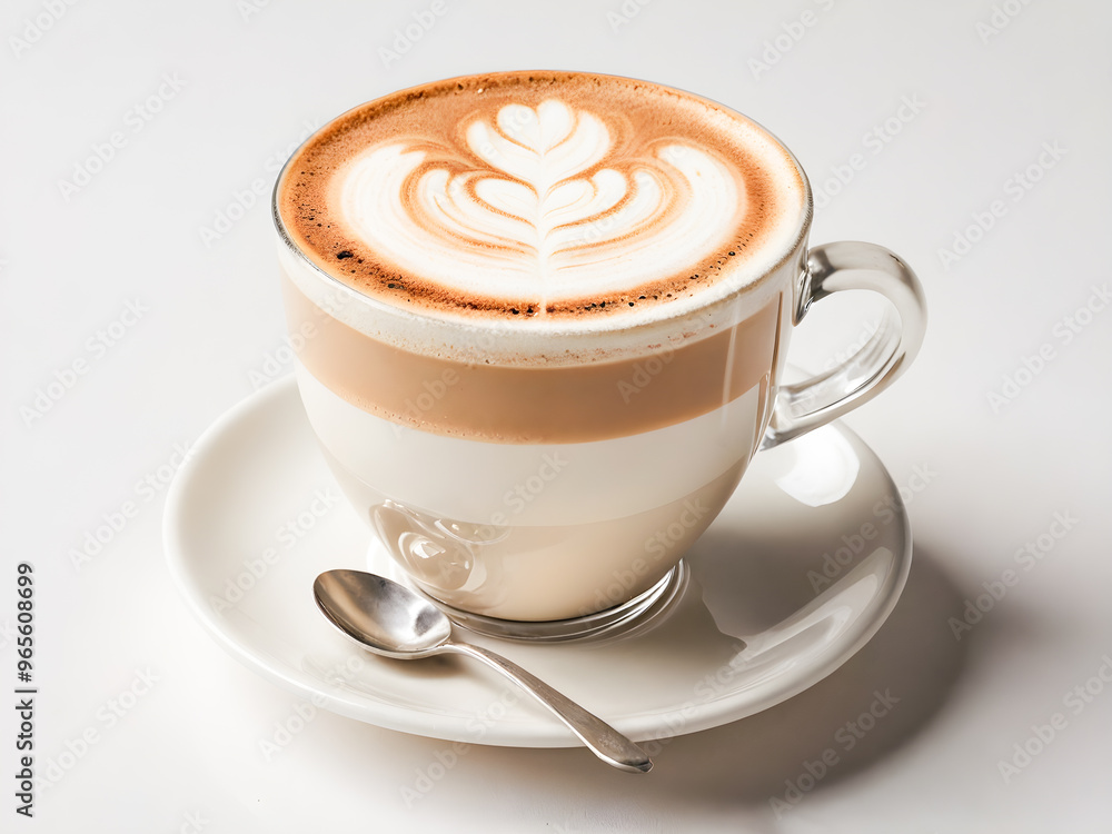 cup of cappuccino with latte art on white background cup of cappuccino with latte art on white background