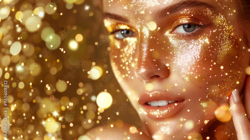 Stunning fashion model girl with golden makeup, smooth skin, simple background Close-up photo Stunning fashion model girl with golden makeup, smooth skin, simple background Close-up photo