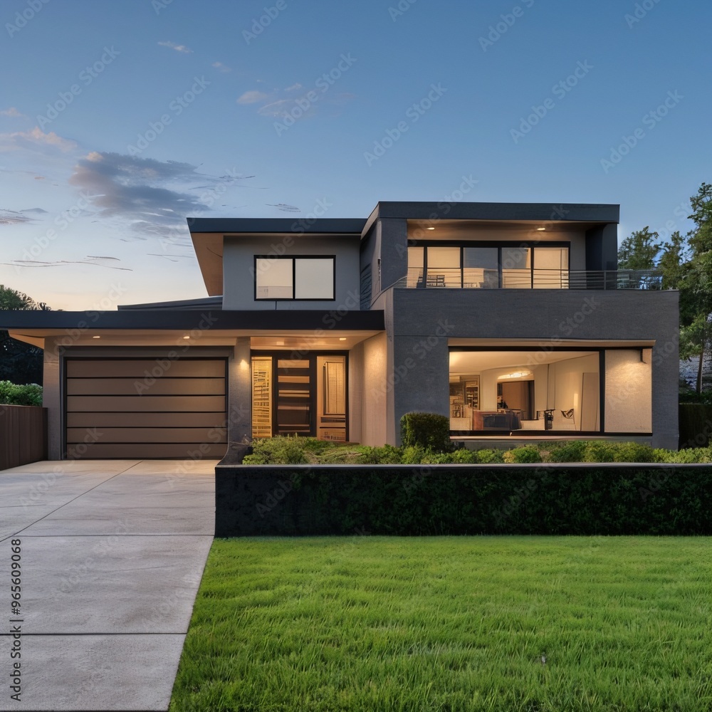 Modern luxury house with a well-manicured lawn.. Modern luxury house with a well-manicured lawn..