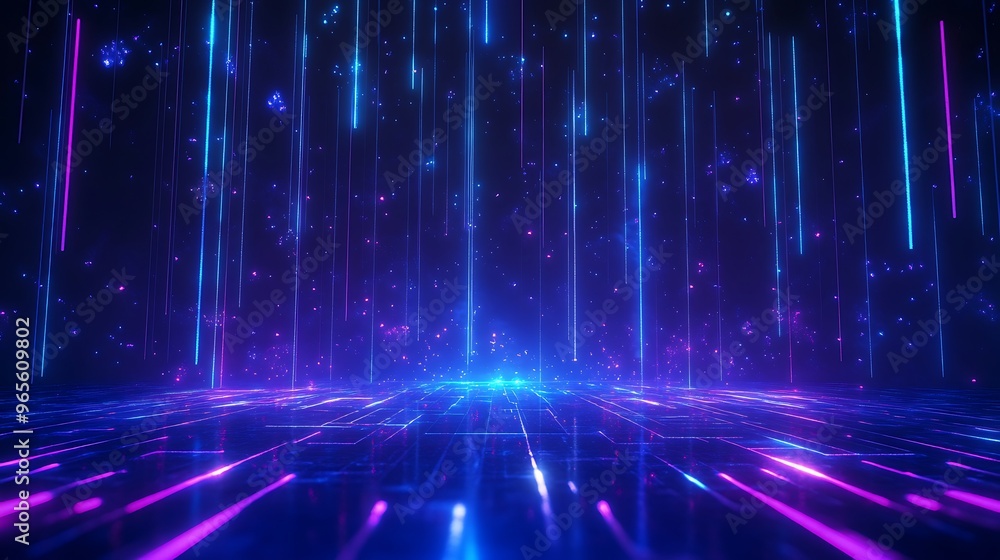 A vibrant abstract background featuring neon lights in blue and pink hues, creating a dynamic and futuristic atmosphere. Stage for product presentation. A vibrant abstract background featuring neon lights in blue and pink hues, creating a dynamic and futuristic atmosphere. Stage for product presentation.