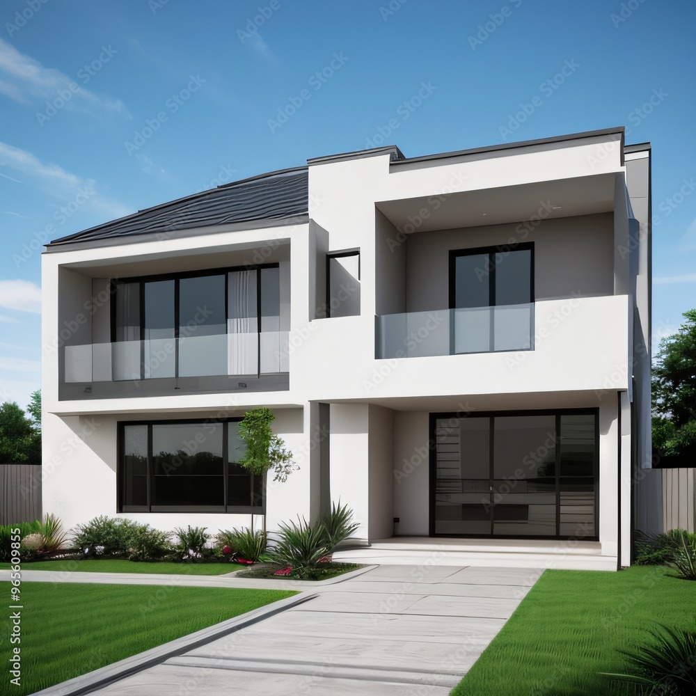 Modern luxury house with a well-manicured lawn.. Modern luxury house with a well-manicured lawn..