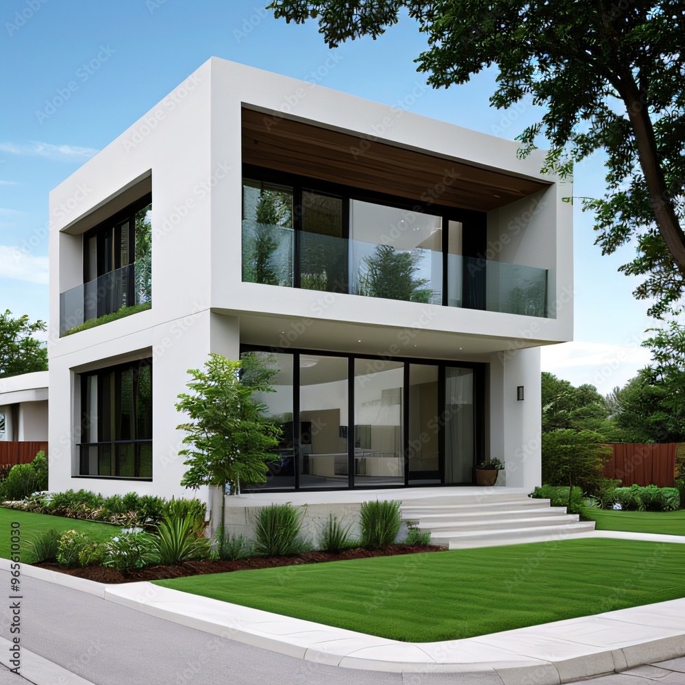 Modern luxury house with a well-manicured lawn.. Modern luxury house with a well-manicured lawn..
