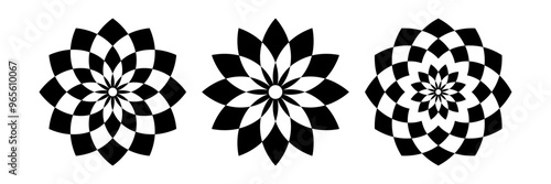 Set of Decorative Circle Design Elements. Radial Geometric Patterns. 