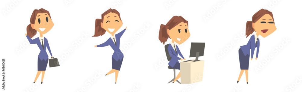 Businesswoman Character in Formal Wear in Various Pose Vector Set Businesswoman Character in Formal Wear in Various Pose Vector Set