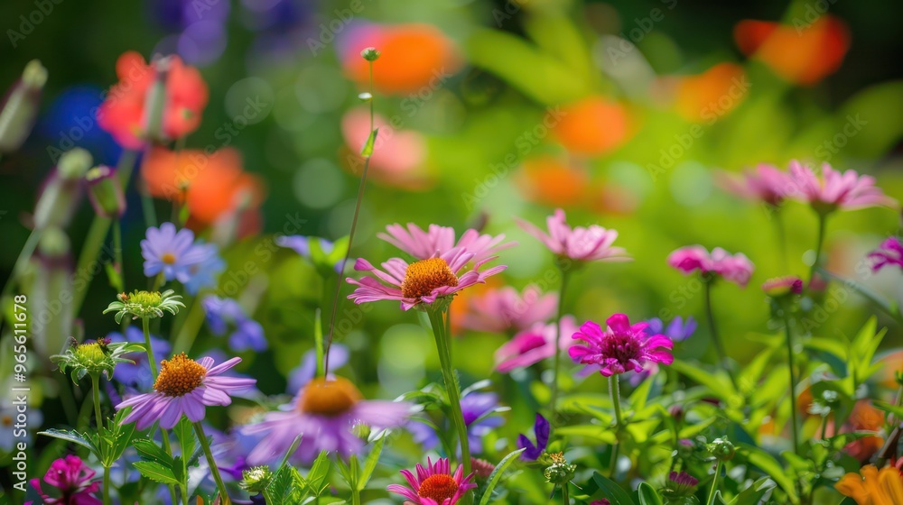 A vibrant garden filled with various colorful flowers in bloom, showcasing nature's beauty. A vibrant garden filled with various colorful flowers in bloom, showcasing nature's beauty.