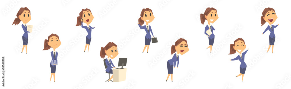Businesswoman Character in Formal Wear in Various Pose Vector Set Businesswoman Character in Formal Wear in Various Pose Vector Set
