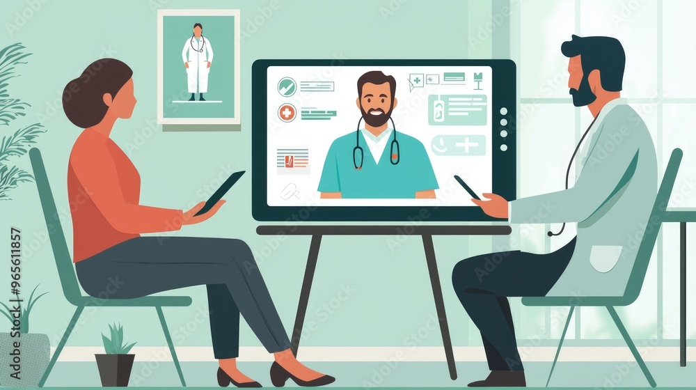 Doctor is having a video consultation with a patient using telemedicine technology Doctor is having a video consultation with a patient using telemedicine technology