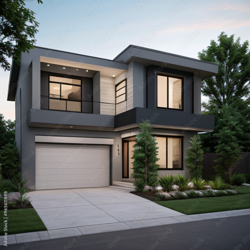 Modern luxury house with a well-manicured lawn.. Modern luxury house with a well-manicured lawn..