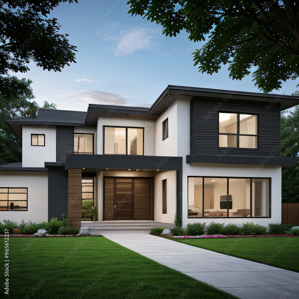 Modern luxury house with a well-manicured lawn.. Modern luxury house with a well-manicured lawn..