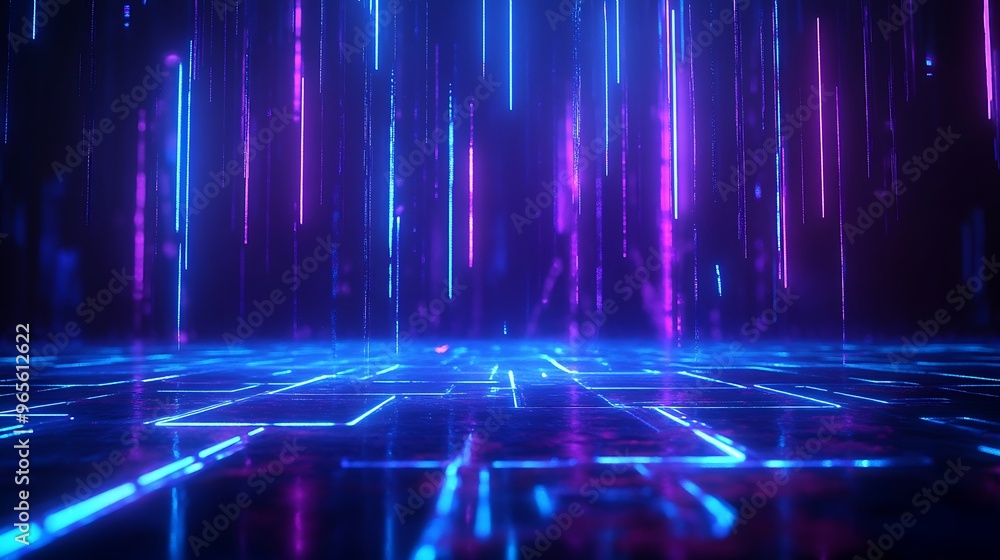 A vibrant digital landscape featuring neon lights and a futuristic atmosphere, ideal for tech and sci-fi themes. Stage for product presentation. A vibrant digital landscape featuring neon lights and a futuristic atmosphere, ideal for tech and sci-fi themes. Stage for product presentation.