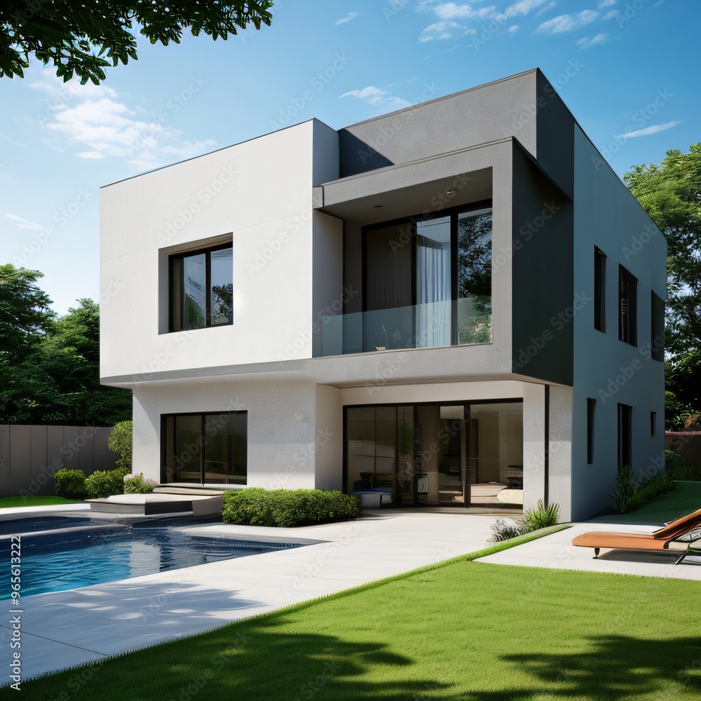Modern luxury house with a well-manicured lawn.. Modern luxury house with a well-manicured lawn..