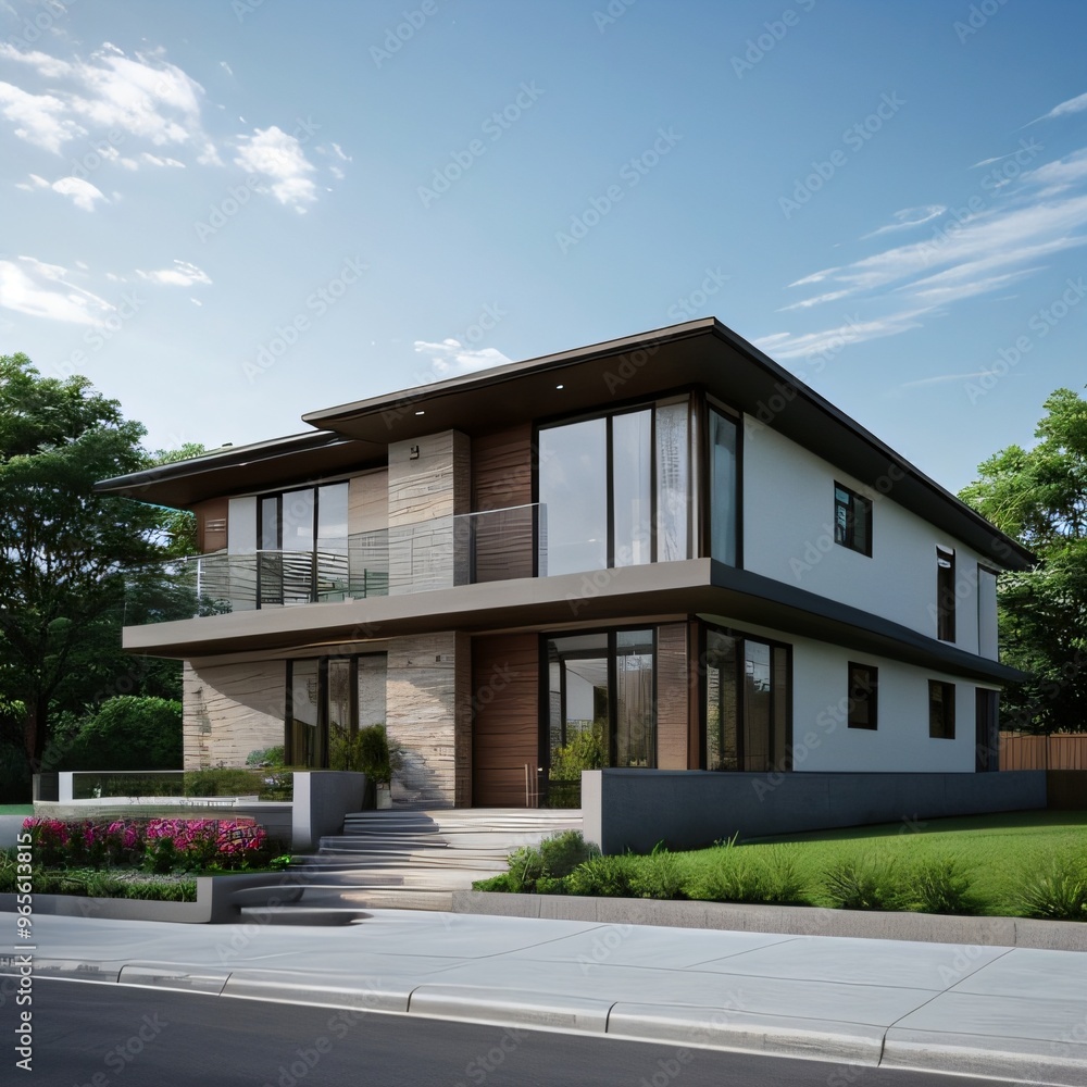 Modern luxury house with a well-manicured lawn.. Modern luxury house with a well-manicured lawn..