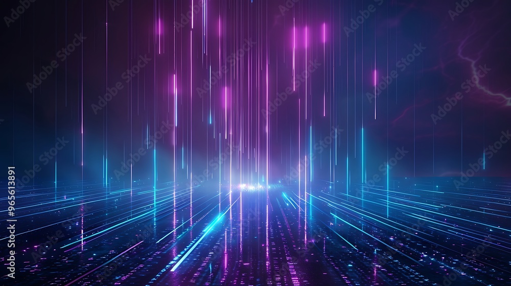 A vibrant digital landscape with colorful light streaks creating a futuristic ambiance, perfect for tech and creative projects. Stage for product presentation. A vibrant digital landscape with colorful light streaks creating a futuristic ambiance, perfect for tech and creative projects. Stage for product presentation.