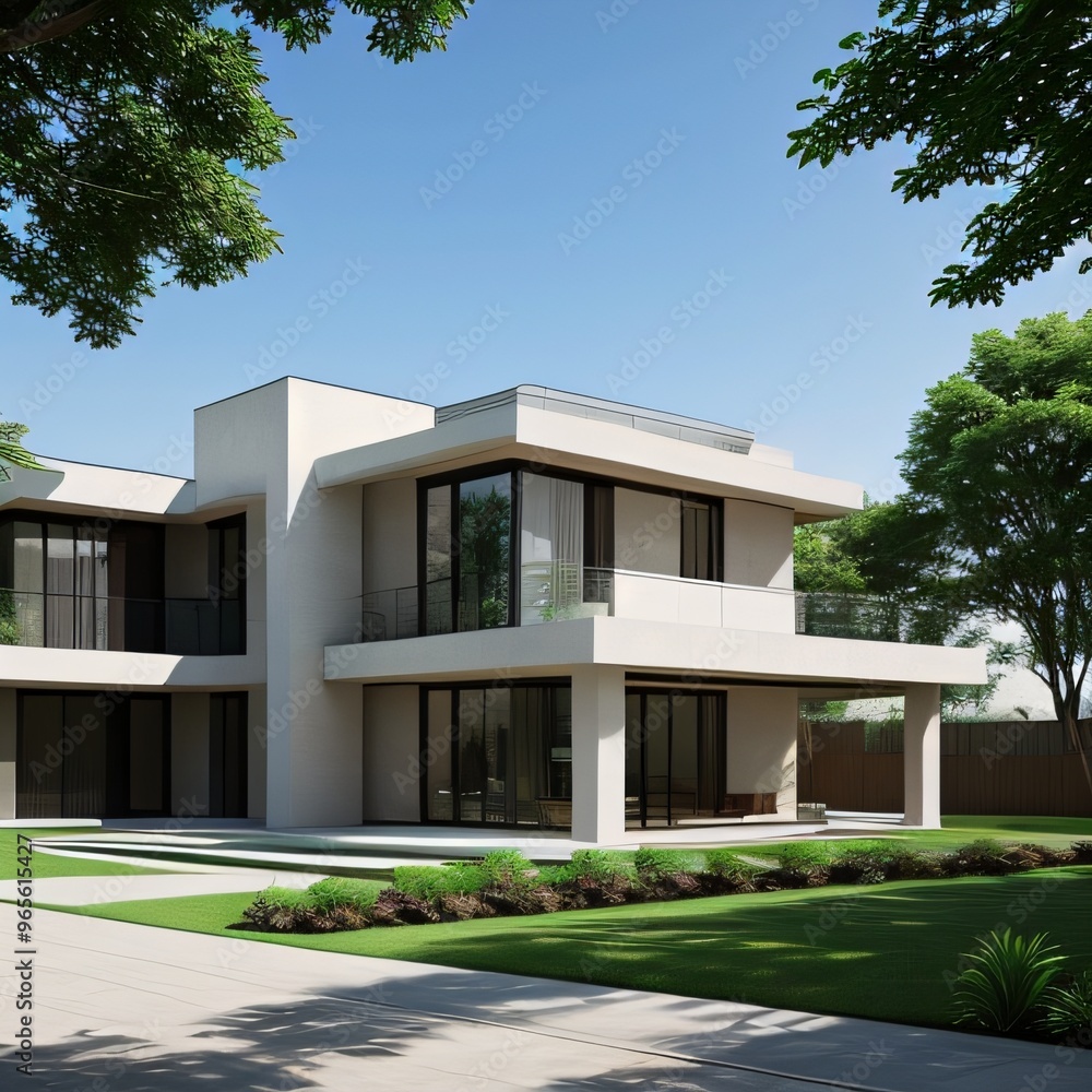 Modern luxury house with a well-manicured lawn.. Modern luxury house with a well-manicured lawn..