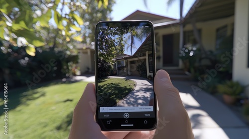 Tourist taking photo of painted ladies victorian houses using smartphone in san francisco