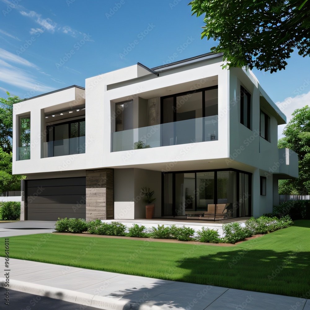 Modern luxury house with a well-manicured lawn.. Modern luxury house with a well-manicured lawn..