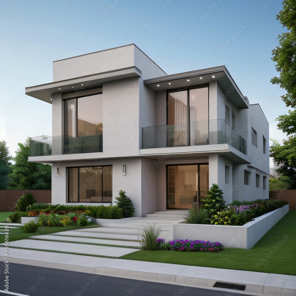 Modern luxury house with a well-manicured lawn.. Modern luxury house with a well-manicured lawn..