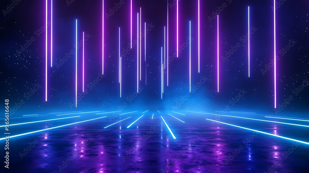 A vibrant neon backdrop with glowing lines and mist, perfect for futuristic themes and creative projects. Stage for product presentation. A vibrant neon backdrop with glowing lines and mist, perfect for futuristic themes and creative projects. Stage for product presentation.