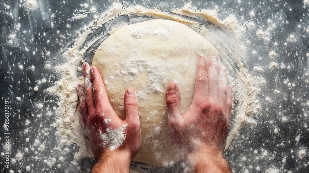 Fototapeta premium Hand of chef making dough for pizza