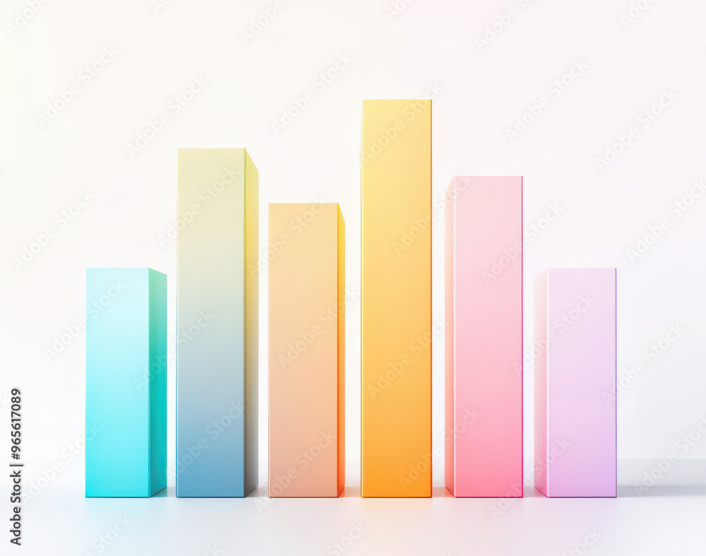 Colorful bar graph in pastel shades representing data and trends for business and finance applications, isolate on white background Colorful bar graph in pastel shades representing data and trends for business and finance applications, isolate on white background