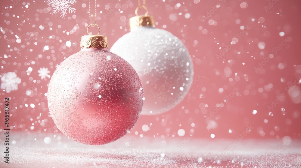Elegant Holiday Background with White and Pink Ornaments Elegant Holiday Background with White and Pink Ornaments