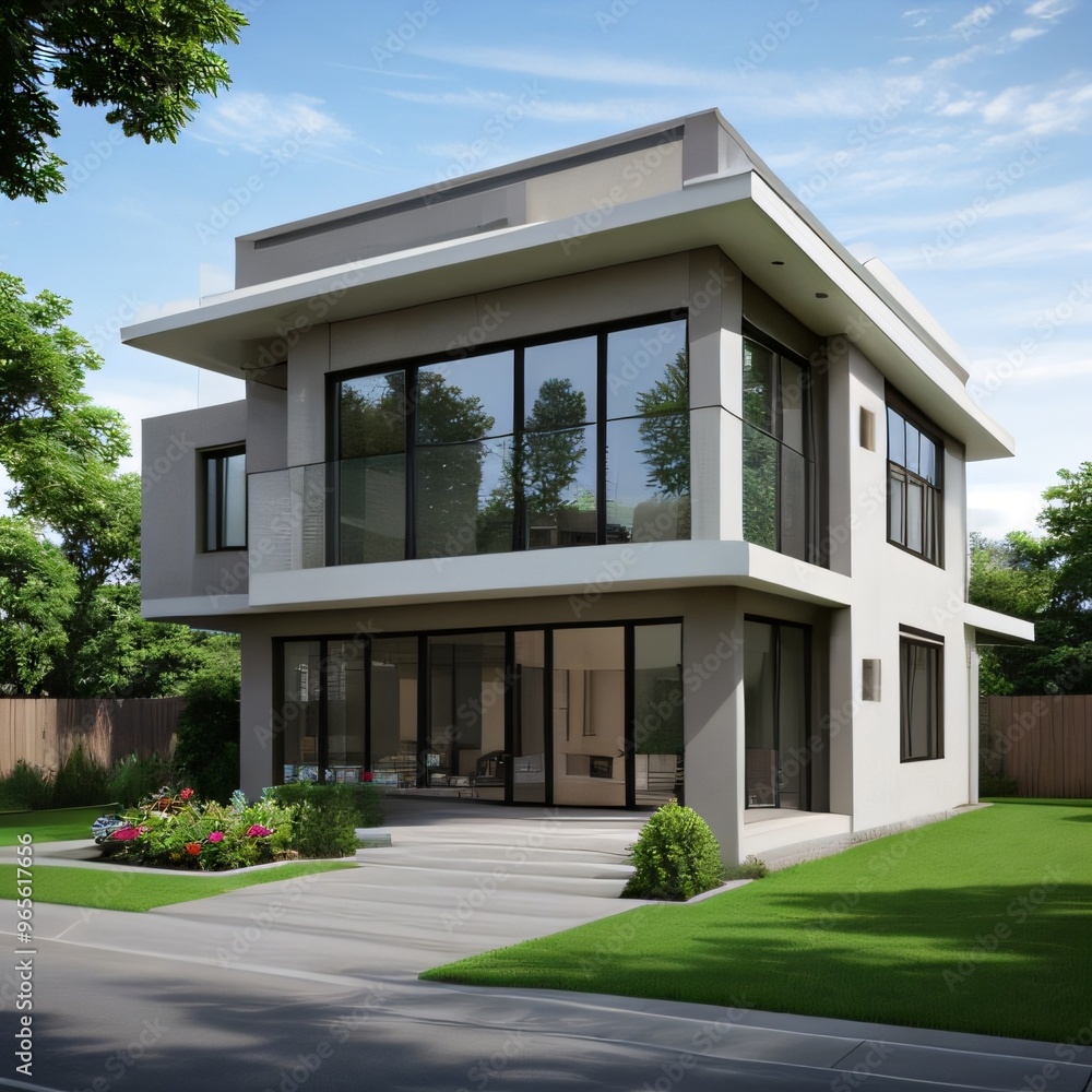 Modern luxury house with a well-manicured lawn.. Modern luxury house with a well-manicured lawn..