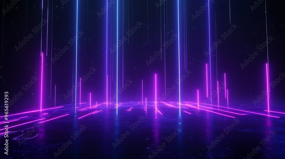 A vibrant scene of glowing neon lights in pink and blue, creating a futuristic atmosphere with reflective surfaces. Stage for product presentation. A vibrant scene of glowing neon lights in pink and blue, creating a futuristic atmosphere with reflective surfaces. Stage for product presentation.