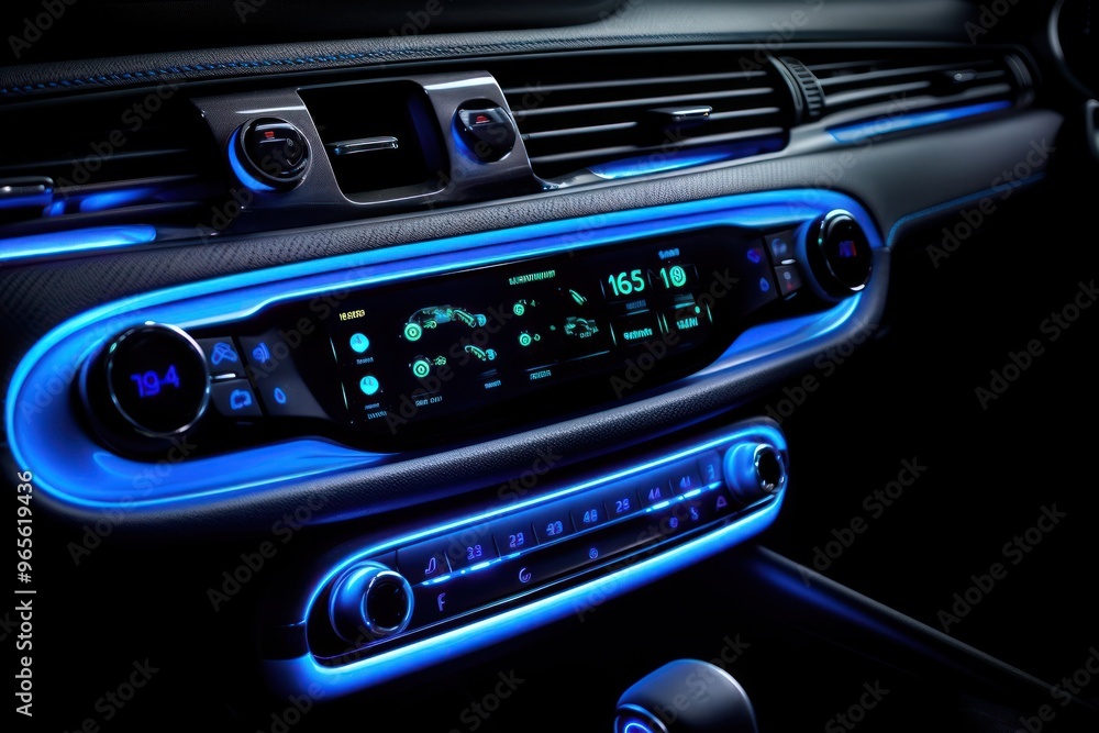 Eco car dashboard illuminated electronics vehicle. Eco car dashboard illuminated electronics vehicle.