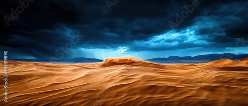 Fototapeta Naklejka Na Ścianę i Meble -  Windstorm blowing sand across a desert landscape, harsh weather, intense wind