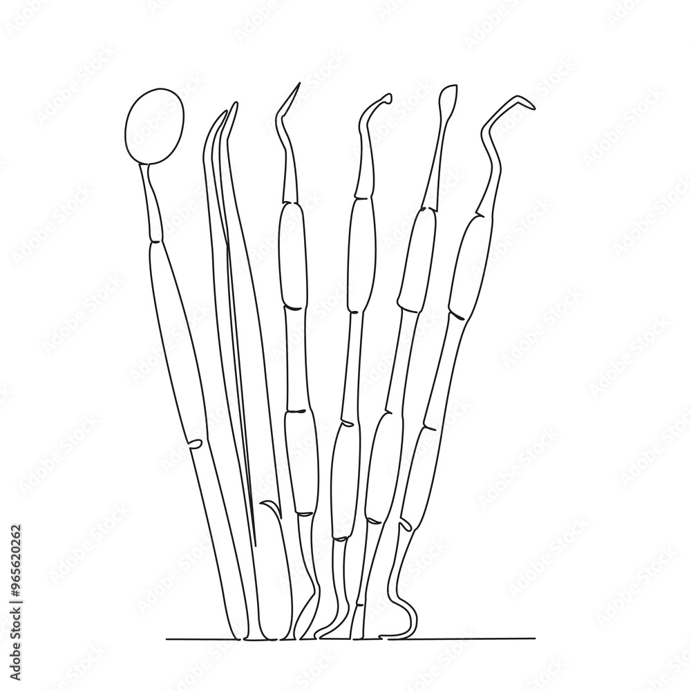 One continuous single drawing line art flat doodle tool, hygiene, dentistry, instrument, equipment, dentist, medicine, metal, clinic, dental. Isolated image hand draw contour on a white background
One continuous single drawing line art flat doodle tool, hygiene, dentistry, instrument, equipment, dentist, medicine, metal, clinic, dental. Isolated image hand draw contour on a white background