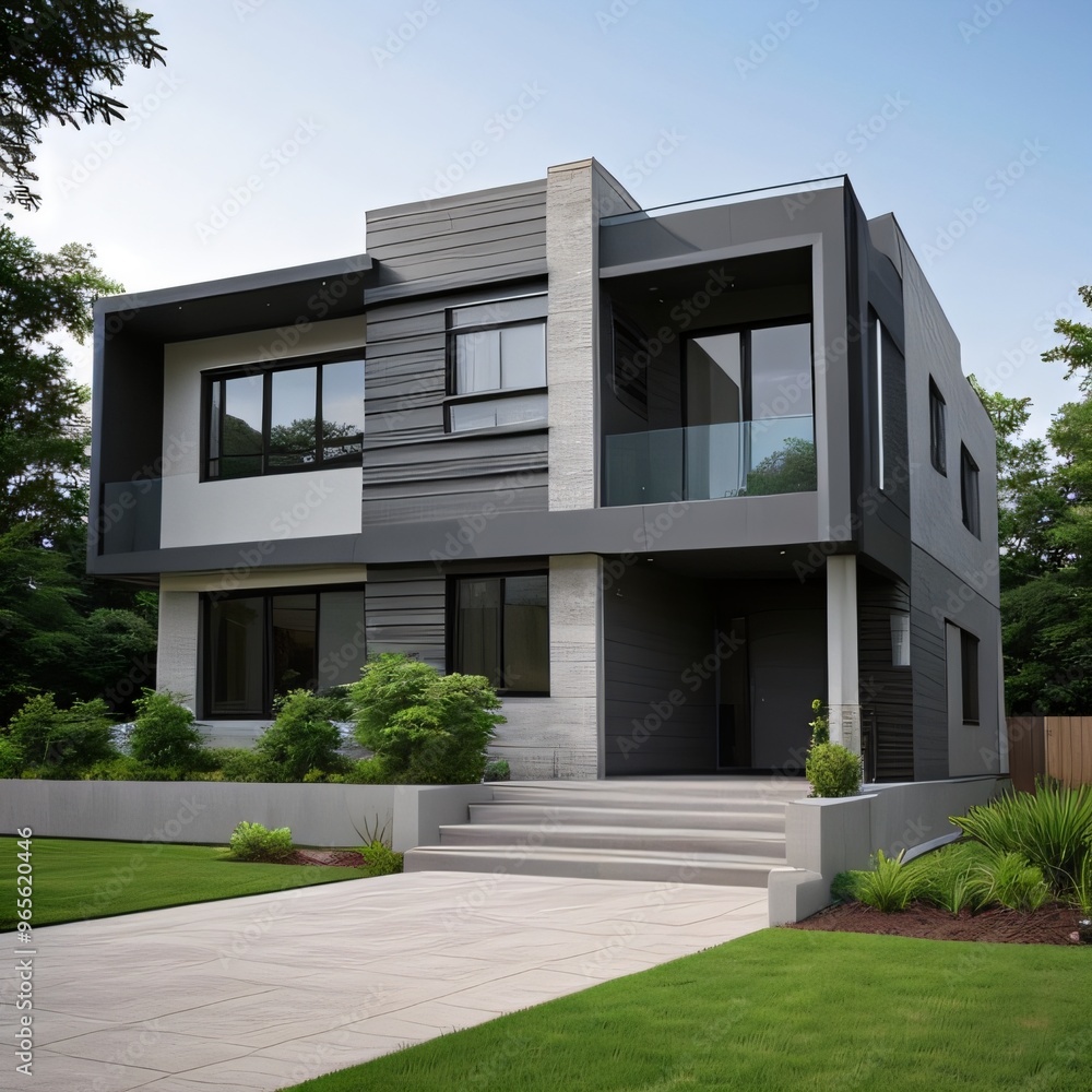 Modern luxury house with a well-manicured lawn.. Modern luxury house with a well-manicured lawn..