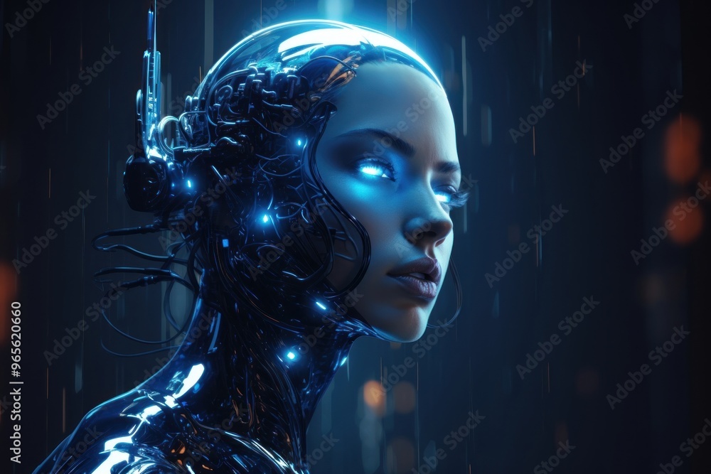 Cyborg portrait futuristic technology adult. Cyborg portrait futuristic technology adult.