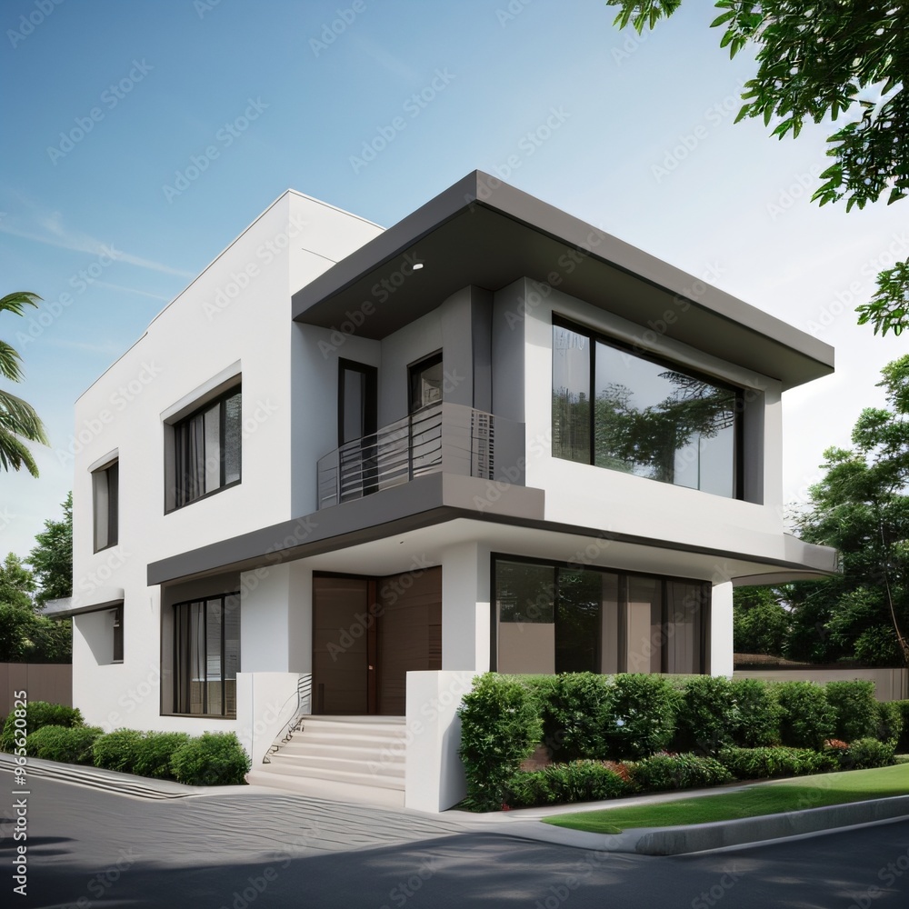 Modern luxury house with a well-manicured lawn.. Modern luxury house with a well-manicured lawn..