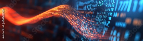 Abstract digital wave with vibrant colors representing data flow and technology innovation in a futuristic environment.