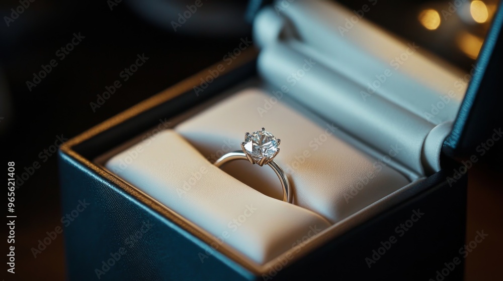 A close-up of an elegant jewelry box, slightly open to reveal a sparkling diamond ring inside, symbolizing love, commitment, and special moments A close-up of an elegant jewelry box, slightly open to reveal a sparkling diamond ring inside, symbolizing love, commitment, and special moments